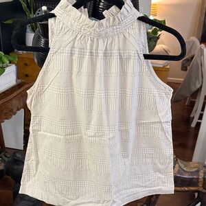 Smocked Ruffle-Neck Cream Sleeveless Camisole